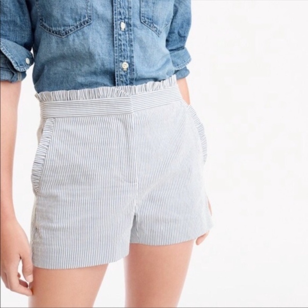 J.Crew Women Size 2 White Blue Stripe Preppy High Rise Seersucker Shorts